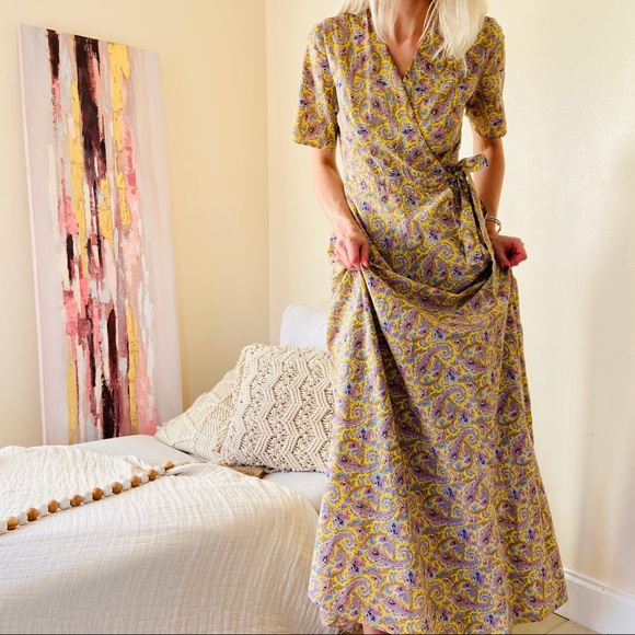 Floral Print Belted cotton boho maxi paisley Dress - Picture 5 of 10